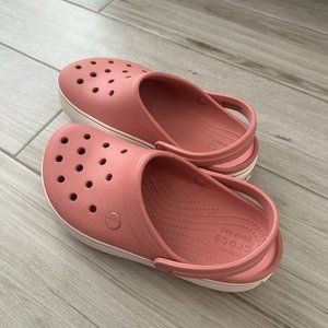 Pink platform crocs